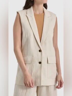 Women’s DKNY Longline Vest Notched Lapel Buttons Pockets Chic Career Small